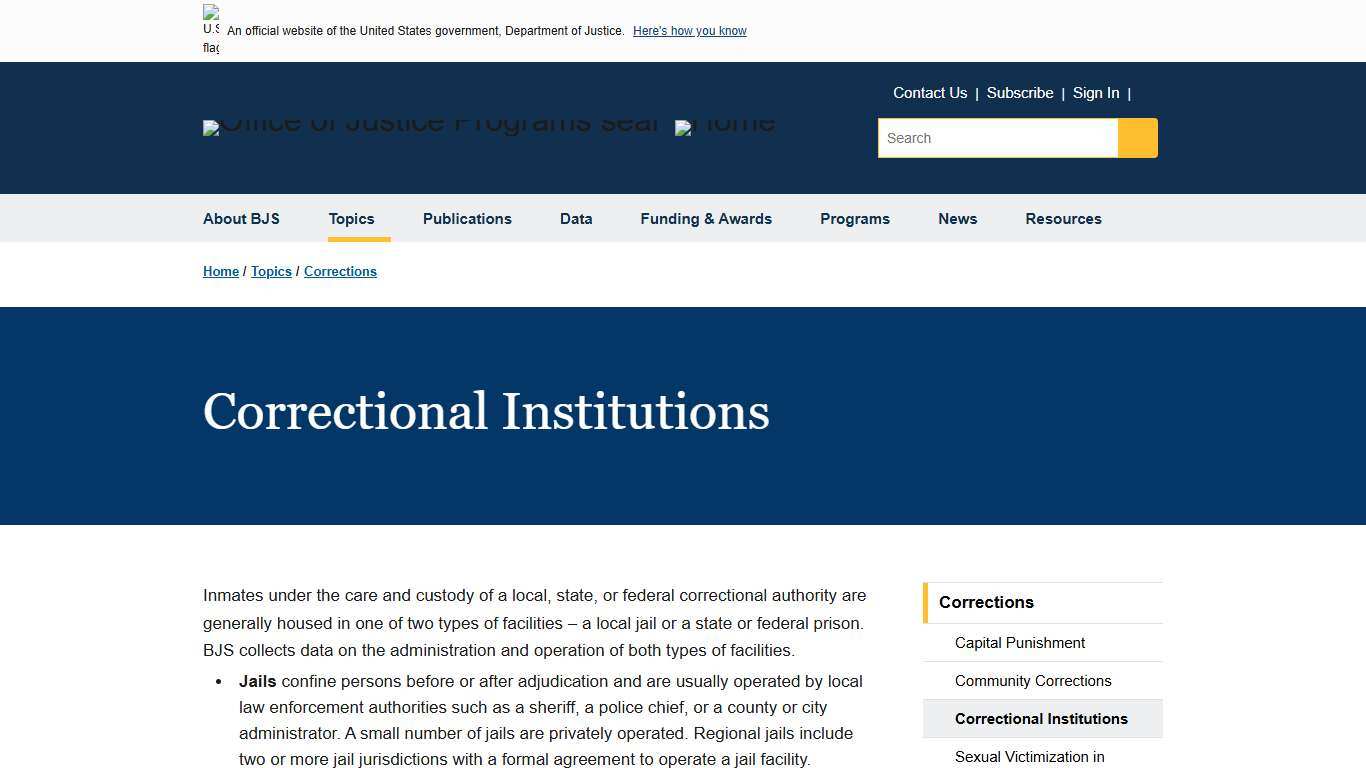 Correctional Institutions | Bureau of Justice Statistics